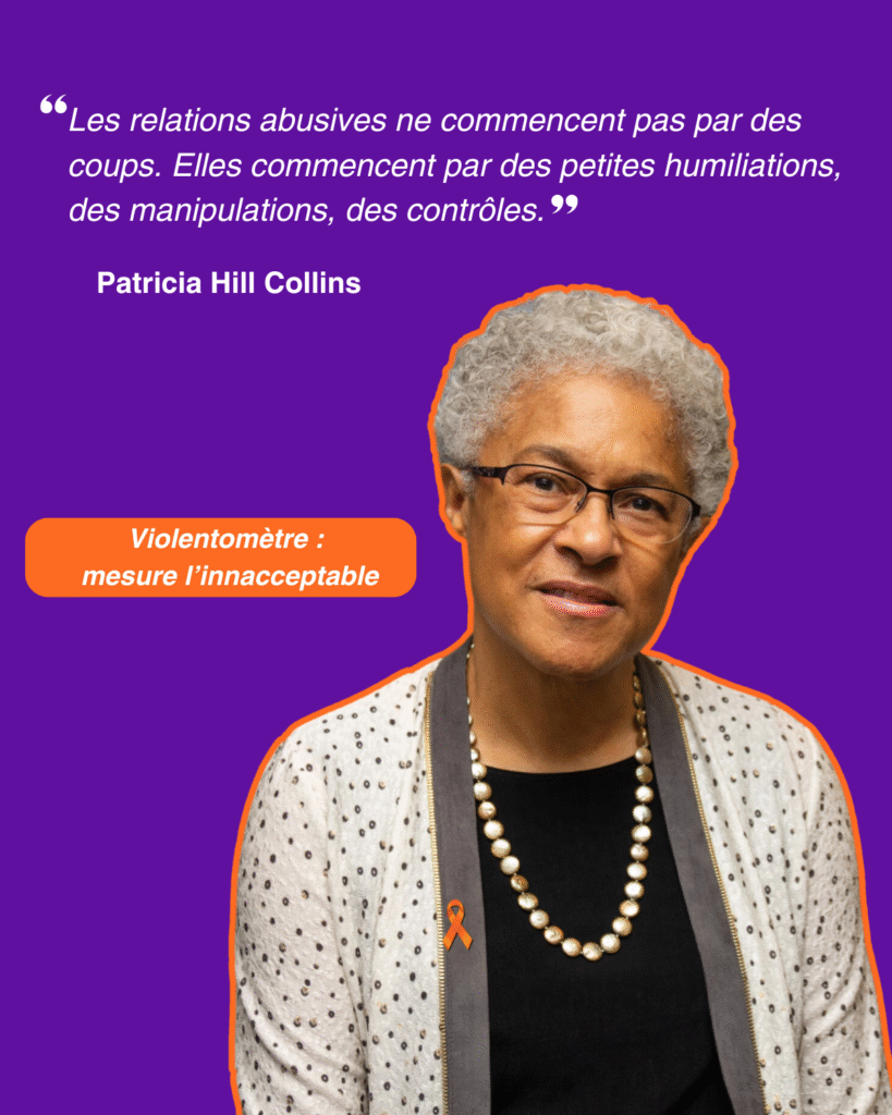 Citation de Patricia Hills afin d'introduire le violentomètre. Le violentomètre mesure l'innaceptable, post Linkedin, Instagram et Facebook.